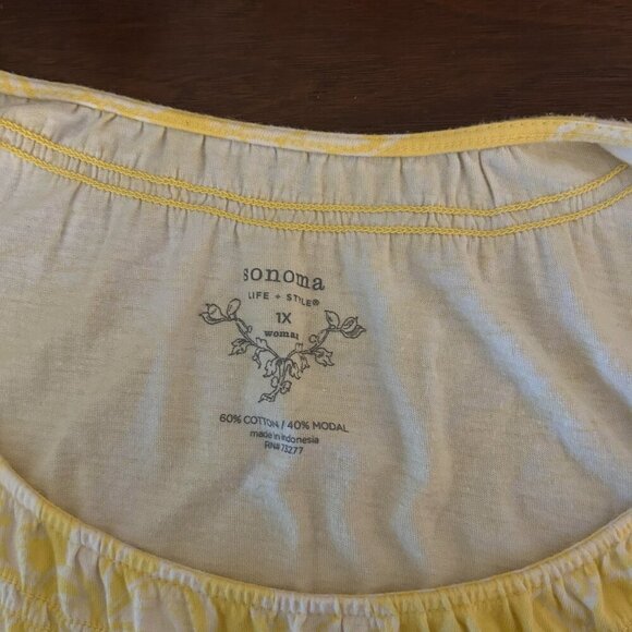 Sonoma Top Yellow/White Size 1X Elastic on bottom and sleeve - Picture 6 of 6